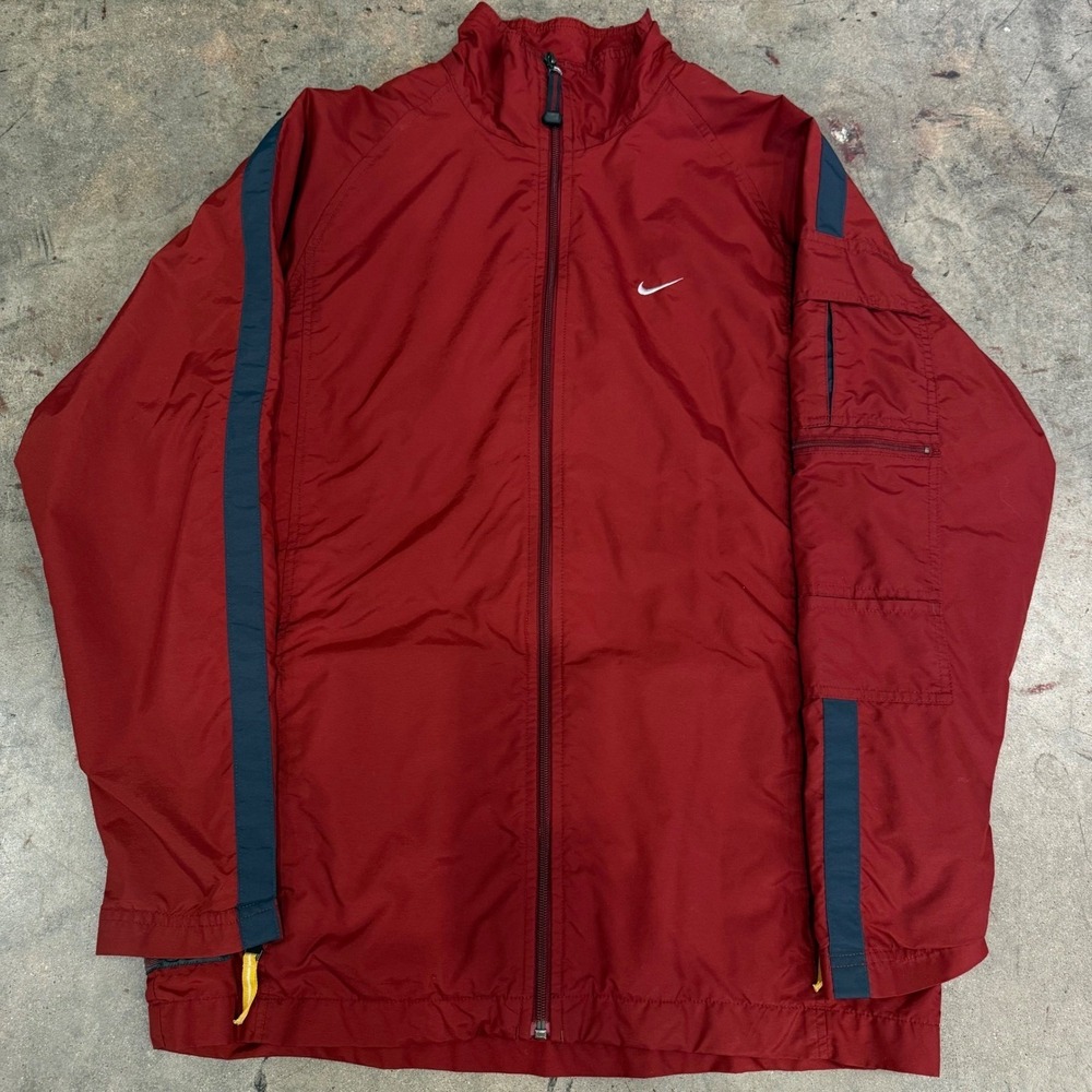 Nike Men's Track Jacket Burgundy Navy Stripe Full Zip Athletic Size M